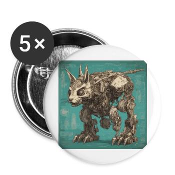 Bauplan / Sepia / Vintage / Retro / Roboter - Buttons groß 56 mm (5er Pack) - Weiß - Vorne