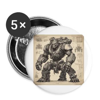 Blueprint / Sepia / Vintage / Retro / Robot - Buttons large 2.2''/56 mm (5-pack) - white - Front