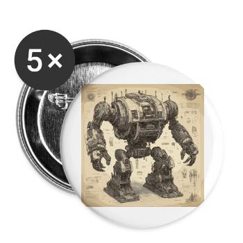 Bauplan / Sepia / Vintage / Retro / Roboter - Buttons groß 56 mm (5er Pack) - Weiß - Vorne
