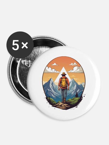 Wandern Berge - Buttons groß 56 mm (5er Pack) - Weiß