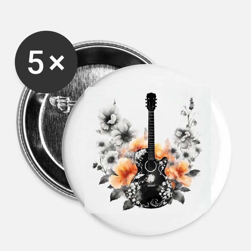 GUITAR IN BLOOM - Buttons large 2.2''/56 mm (5-pack) - white