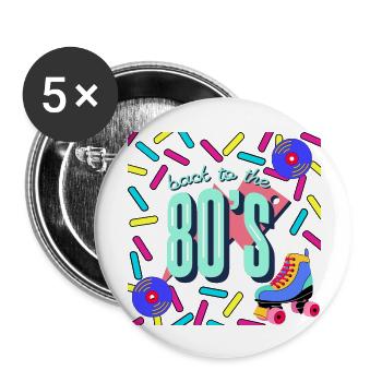 Retour aux années 80 - Patins à roulettes - CD - design coloré - Lot de 5 grands badges (56 mm) - blanc - Devant