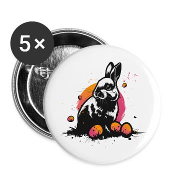 Hase in schwarz an Ostern - Buttons groß 56 mm (5er Pack) - Weiß - Vorne