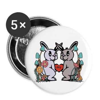 Hase Hase Liebe Herz Kaninchen Natur Nager - Buttons groß 56 mm (5er Pack) - Weiß - Vorne