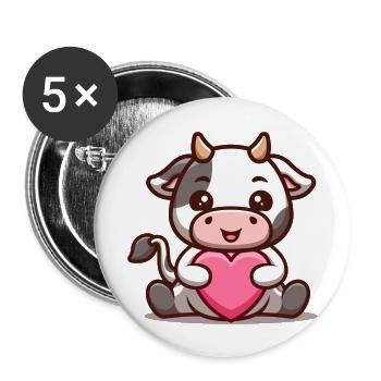 Herzige Kuh - Buttons groß 56 mm (5er Pack) - Weiß - Vorne