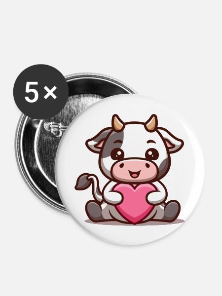 Herzige Kuh - Buttons groß 56 mm (5er Pack) - Weiß