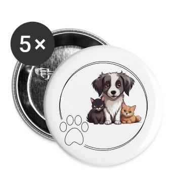 Dogs and cats love - Buttons large 2.2''/56 mm (5-pack) - white - Front