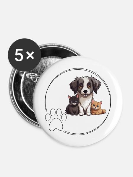 Hunde und Katzeb liebe - Buttons groß 56 mm (5er Pack) - Weiß