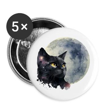 Mond Katze - Buttons groß 56 mm (5er Pack) - Weiß - Vorne