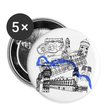 Mülheimer Wahrzeichen - Buttons groß 56 mm (5er Pack) - Weiß - Vorne