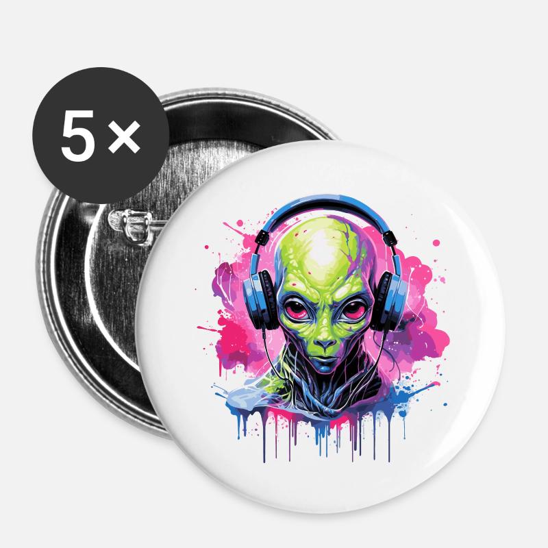 Alien Disc Jockey - Buttons large 2.2''/56 mm (5-pack) - white