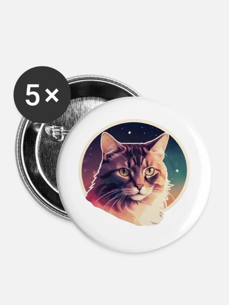 Katze in den Sternen - Buttons groß 56 mm (5er Pack) - Weiß