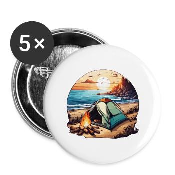 Forêt / Sauvage / Tente / Sauvage / Arbres / Vie - Lot de 5 grands badges (56 mm) - blanc - Devant