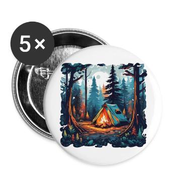 Forêt / Sauvage / Tente / Sauvage / Arbres / Vie - Lot de 5 grands badges (56 mm) - blanc - Devant
