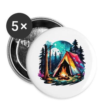 Forêt / Sauvage / Tente / Sauvage / Arbres / Vie - Lot de 5 grands badges (56 mm) - blanc - Devant