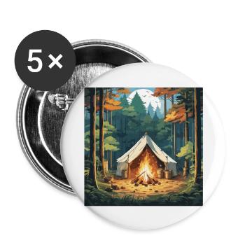 Forêt / Sauvage / Tente / Sauvage / Arbres / Vie - Lot de 5 grands badges (56 mm) - blanc - Devant