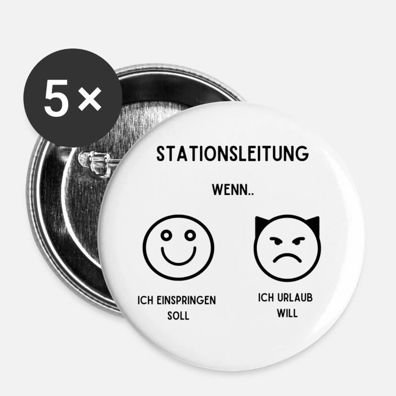 Stationsleitung wenn einspringen und wenn Urlaub - Buttons groß 56 mm (5er Pack) - Weiß