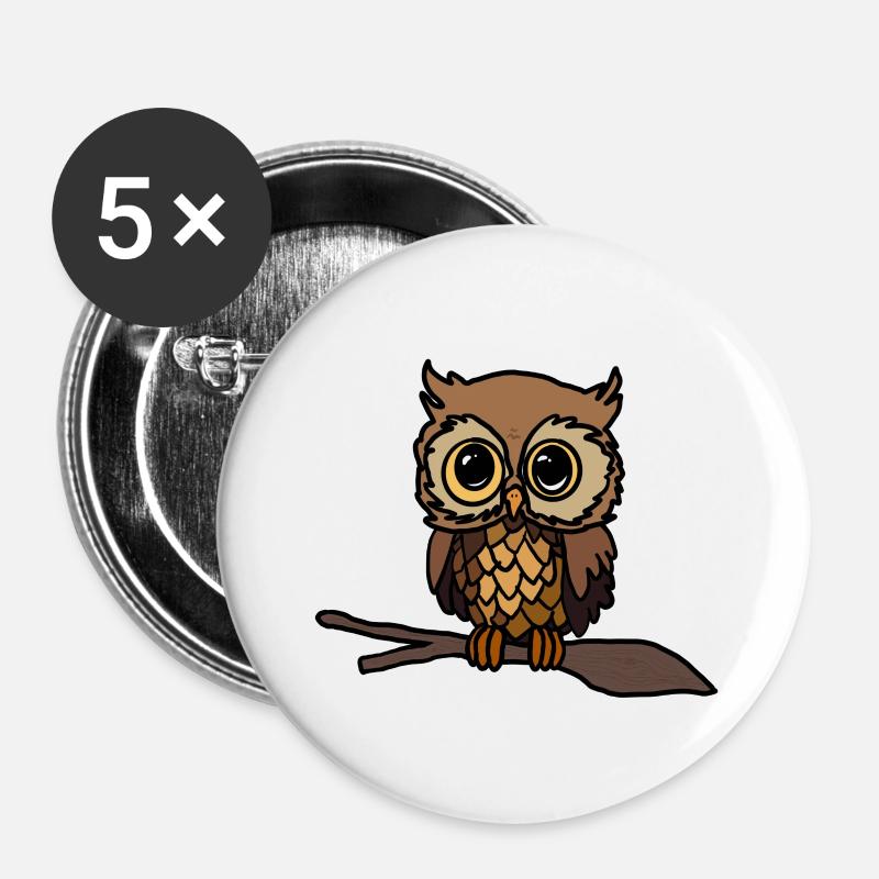 Eule - Buttons groß 56 mm (5er Pack) - Weiß