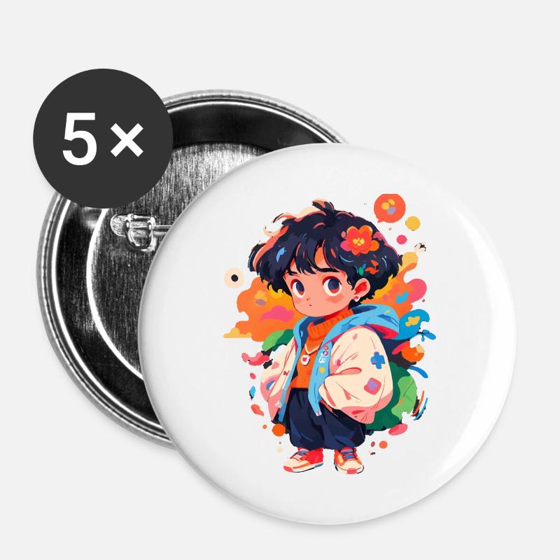 Manga Boy - Buttons large 2.2''/56 mm (5-pack) - white