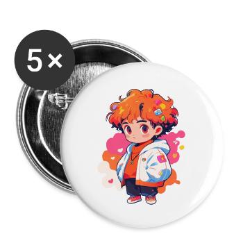 Manga Mädchen - Buttons groß 56 mm (5er Pack) - Weiß - Vorne
