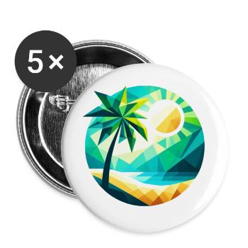 Palme in einer Bucht im Polygon-Stil - Buttons groß 56 mm (5er Pack) - Weiß - Vorne