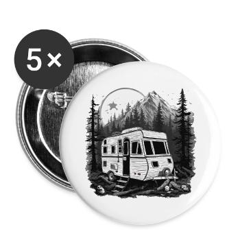 Camper / Wohnmobil / camping / Roadtrip / Travel - Buttons groß 56 mm (5er Pack) - Weiß - Vorne