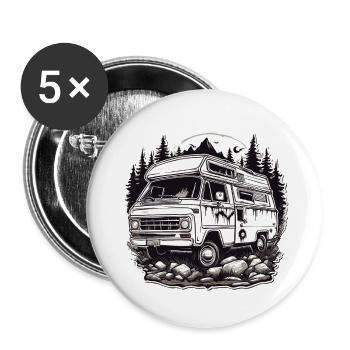 Camper / Wohnmobil / camping / Roadtrip / Travel - Buttons groß 56 mm (5er Pack) - Weiß - Vorne