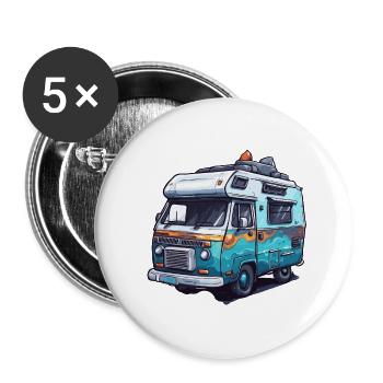 Camper / Wohnmobil / camping / Roadtrip / Travel - Buttons groß 56 mm (5er Pack) - Weiß - Vorne