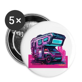 Camping-car / Camping-car / camping / Roadtrip / Voyage - Lot de 5 grands badges (56 mm) - blanc - Devant