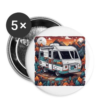 Camper / Wohnmobil / camping / Roadtrip / Travel - Buttons groß 56 mm (5er Pack) - Weiß - Vorne
