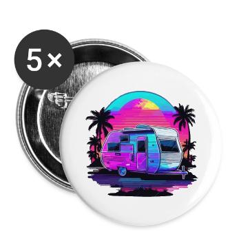Camping-car / Camping-car / camping / Roadtrip / Voyage - Lot de 5 grands badges (56 mm) - blanc - Devant