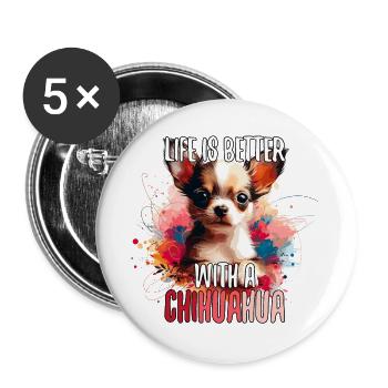 Chihuahua chiot mignon vie chien cadeau - Lot de 5 grands badges (56 mm) - blanc - Devant
