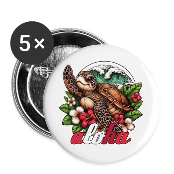 Aloha Schildkröte Hawaii Geschenk - Buttons groß 56 mm (5er Pack) - Weiß - Vorne