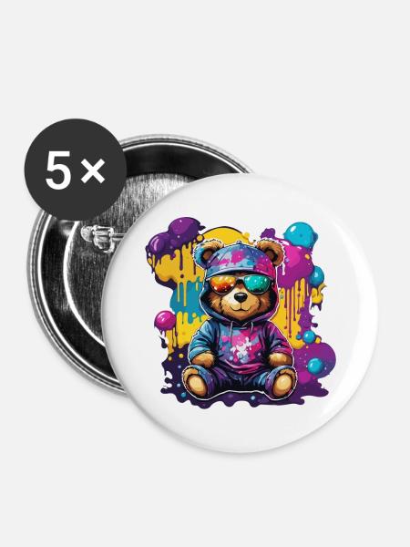 Teddybär / Kuscheltier / Stofftier / Geschenkidee - Buttons groß 56 mm (5er Pack) - Weiß