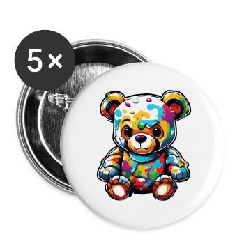Teddybär / Kuscheltier / Stofftier / Geschenkidee - Buttons groß 56 mm (5er Pack) - Weiß - Vorne
