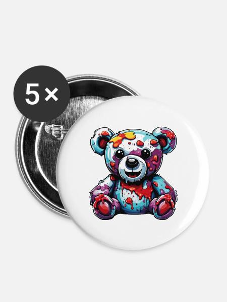 Teddybär / Kuscheltier / Stofftier / Geschenkidee - Buttons groß 56 mm (5er Pack) - Weiß