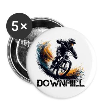 Downhill Down Hill MTB Mountainbiking Geschenk - Buttons groß 56 mm (5er Pack) - Weiß - Vorne