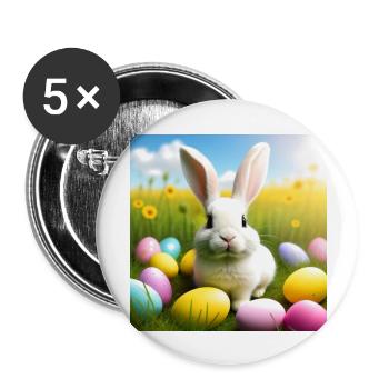 süßer Osterhase zwischen Ostereiern - Buttons groß 56 mm (5er Pack) - Weiß - Vorne