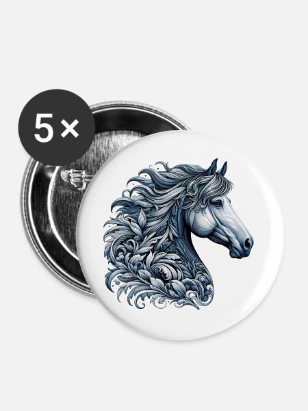 Pferd - Buttons groß 56 mm (5er Pack) - Weiß