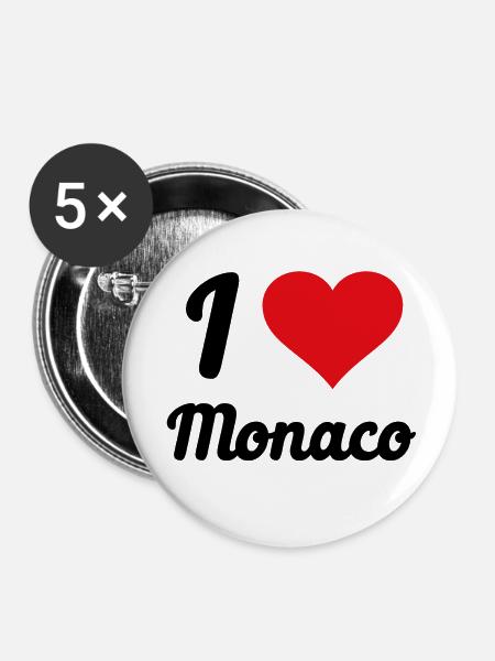 I Love Monaco - Buttons groß 56 mm (5er Pack) - Weiß