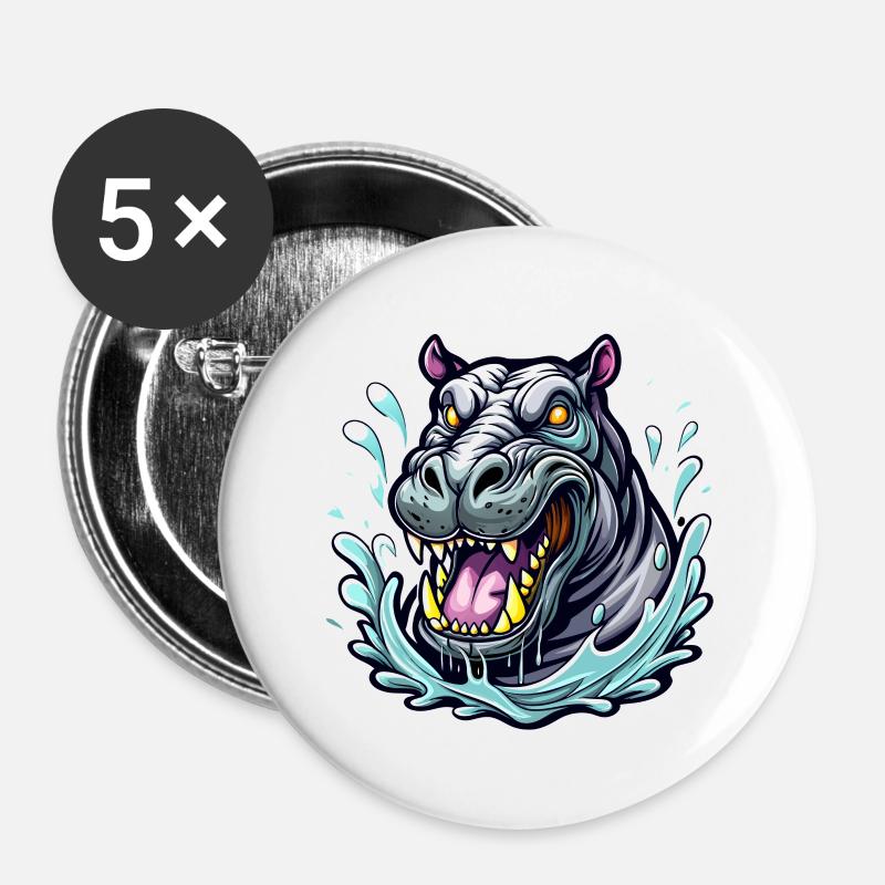 hippopotamus - Buttons large 2.2''/56 mm (5-pack) - white