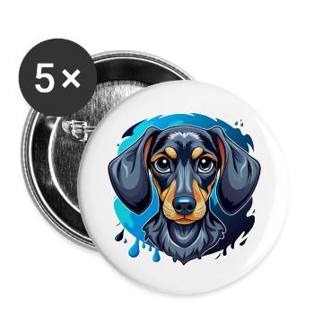 teckel - Lot de 5 grands badges (56 mm) - blanc - Devant