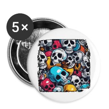 Skull / Totenkopf / Skelett / Gothic / Tattoo - Buttons groß 56 mm (5er Pack) - Weiß - Vorne
