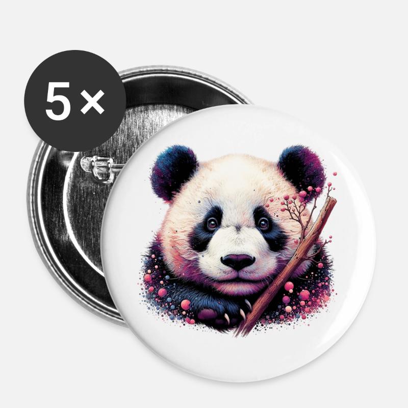 Panda - Buttons groß 56 mm (5er Pack) - Weiß