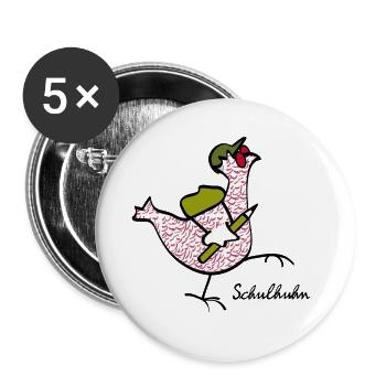 RIKELS Das Schul-Huhn starke Begleiter im Alltag - Buttons groß 56 mm (5er Pack) - Weiß - Vorne
