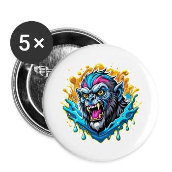 Affe - Buttons groß 56 mm (5er Pack) - Weiß - Vorne