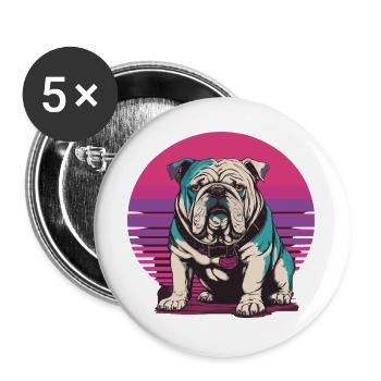 Retro Bulldog Illustration - Buttons large 2.2''/56 mm (5-pack) - white - Front