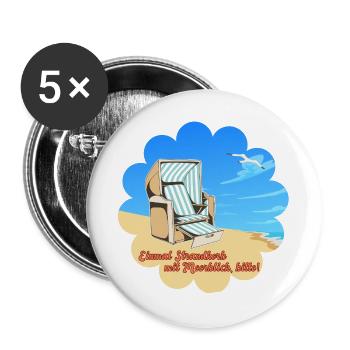 Strandkorb mit Meerblick Ferien Urlaub Erholung - Buttons groß 56 mm (5er Pack) - Weiß - Vorne