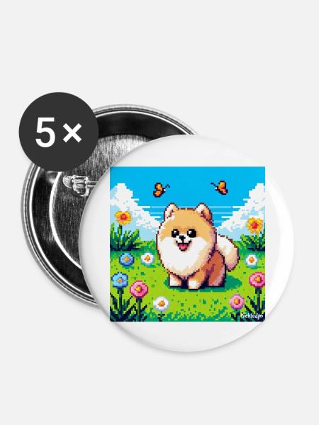 Pixel-Pom - Buttons groß 56 mm (5er Pack) - Weiß