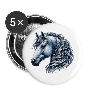 Cheval - Lot de 5 grands badges (56 mm) - blanc - Devant